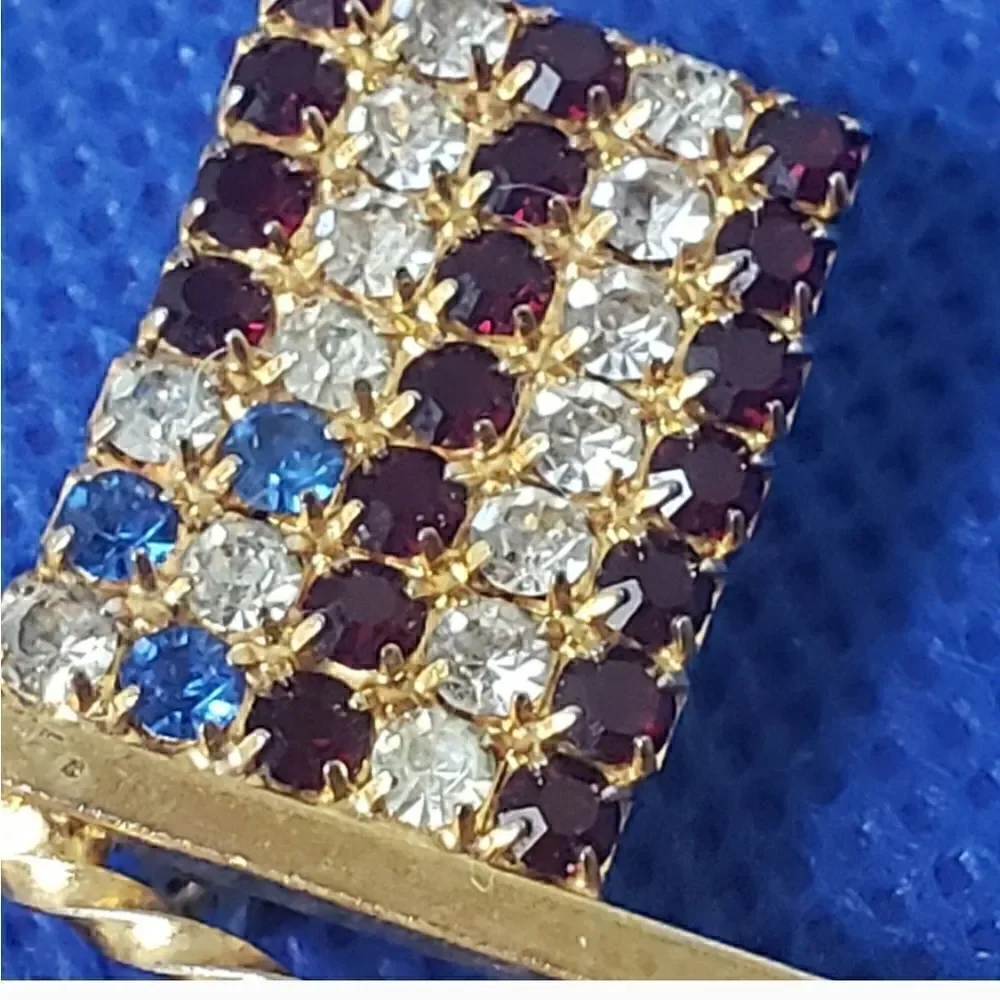 VINTAGE American Flag Pin Crystal Embellished Patriotic Jewelry Collectible